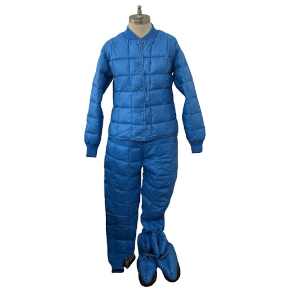 Vtg 70s 3PC Quilted Down Filled Puffer Jacket Pant Shoes Lightweight Set M